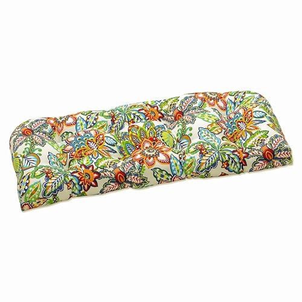 Pillow Perfect Bright Floral Indooroutdoor Wicker Sofa Setee Swing Cushion Tufted Weather And Fade Resistant 19 X 44 Bl