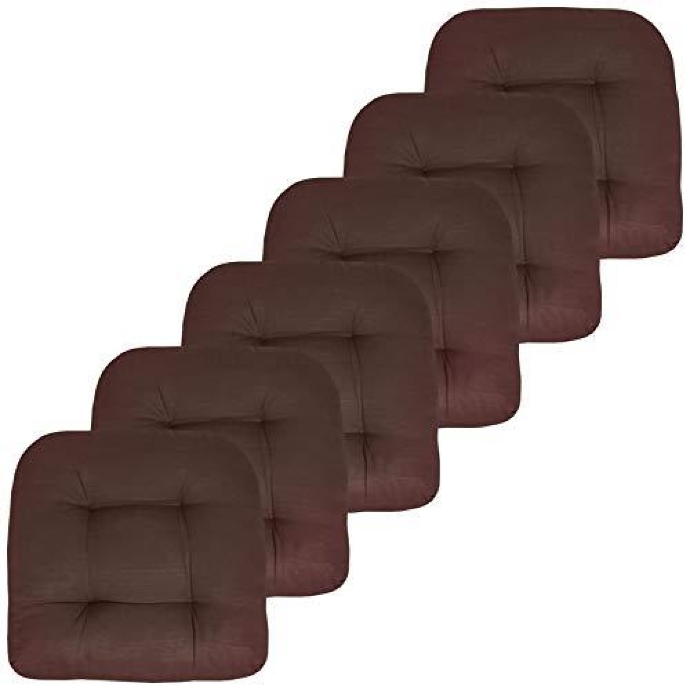 Sweet Home Collection Patio Cushions Outdoor Chair Pads Premium Comfortable Thick Fiber Fill Tufted 19 X 19 Seat Cover, 6 Pack, Chocolate