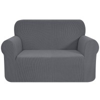 Chun Yi Stretch Oversized Chair Sofa Slipcover 1 Piece Couch Cover, 1 Seater Settee Coat Soft With Elastic Bottom, Checks Spandex Jacquard Fabric, Chair And A Half, Light Gray