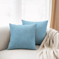 All Smiles Light Blue Decorative Throw Pillow Covers For Outdoor Patio Furnitue Square Solid Accent Cushion Sky Teal Pillowcases For Sunbrella Bench Sofa Couch 16X16 Of 2