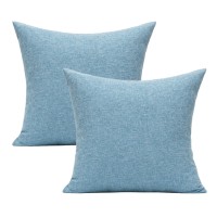 All Smiles Light Blue Decorative Throw Pillow Covers For Outdoor Patio Furnitue Square Solid Accent Cushion Sky Teal Pillowcases For Sunbrella Bench Sofa Couch 16X16 Of 2