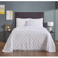 Better Trends Chenille Charleston Bedspreads 100 Cotton 4Piece Bedspread Set Queen Bedspread Set In White Lightweight Beds