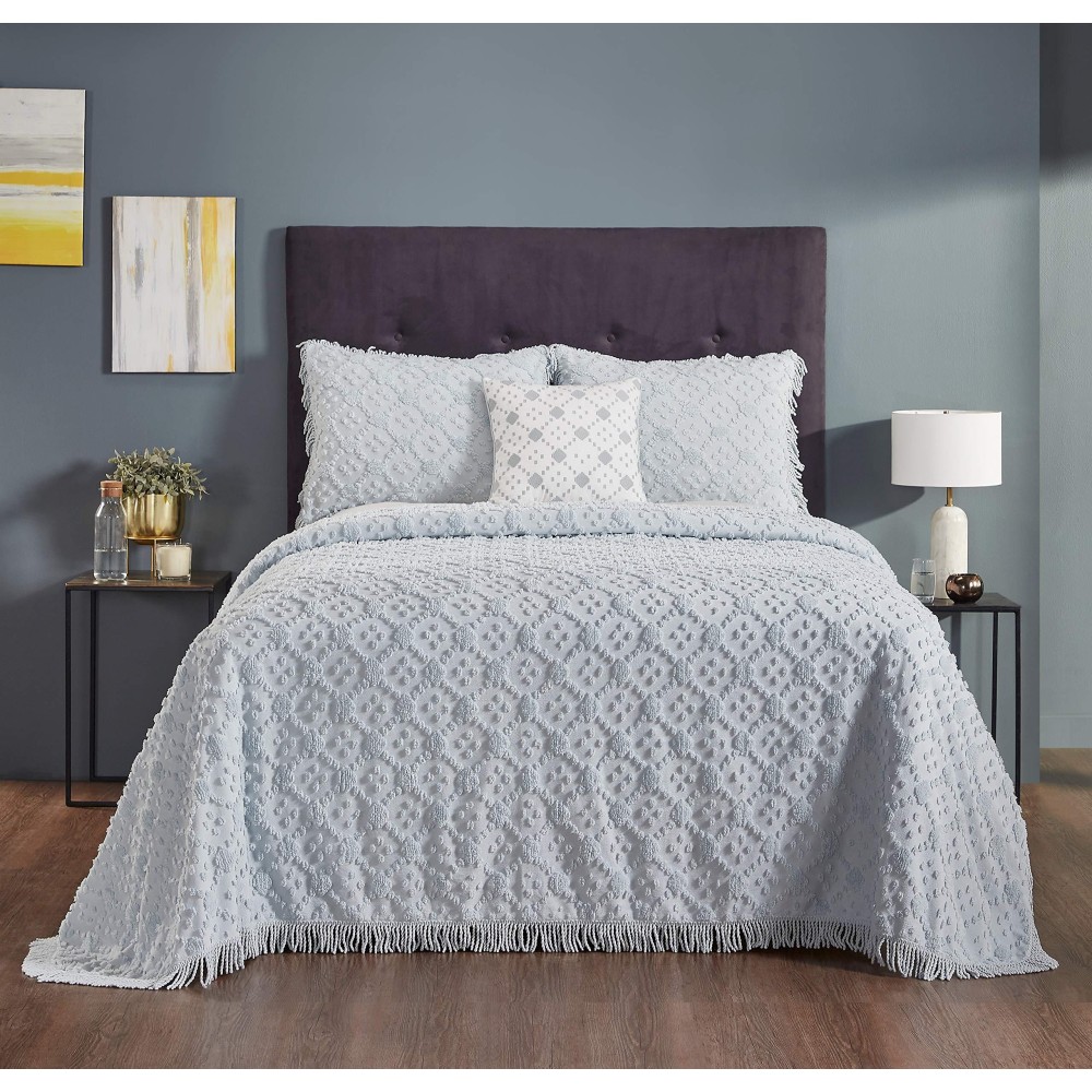 Better Trends Chenille Charleston Bedspreads 100 Cotton 4Piece Bedspread Set Queen Bedspread Set In Blue Lightweight Bedsp