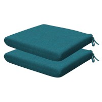 Honeycomb Indoor/Outdoor Textured Solid Teal Universal Seat Cushions: Recycled Polyester Fill, Weather Resistant, Pack Of 2 Patio Cushions: 18