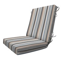 Honeycomb Indoor/Outdoor Stripe Stone Beige Highback Dining Chair Cushion: Recycled Fiberfill, Weather Resistant, Reversible, Comfortable And Stylish Patio Cushion: 21