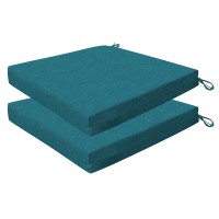 Honeycomb Indoor/Outdoor Textured Solid Teal Dining Seat Cushions: Recycled Polyester Fill, Weather Resistant, Pack Of 2 Patio Cushions: 20 Inch W X 20 Inch D X 4 Inch T, 2 Count (Pack Of 1)