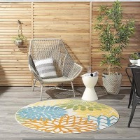 Nourison Aloha Indooroutdoor Floral Turquoise Multicolor 53 X Round Area Rug 5 Round