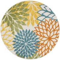 Nourison Aloha Indooroutdoor Floral Turquoise Multicolor 53 X Round Area Rug 5 Round