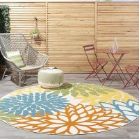 Nourison Aloha Indooroutdoor Floral Turquoise Multicolor 710 X Round Area Rug 8 Round