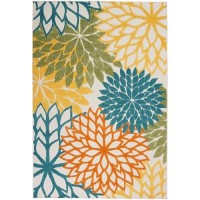 Nourison Aloha Indooroutdoor Floral Turquoise Multicolor 53 X 75 Area Rug 5 X 8