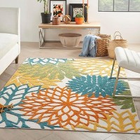 Nourison Aloha Indooroutdoor Floral Turquoise Multicolor 53 X 75 Area Rug 5 X 8