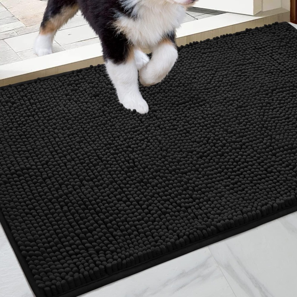 Homeideas Doormat Indoor Entrance 48X30 Highly Absorbent Chenille Large Muddy Dog Washable Mat Non Slip Front Welcome Doo