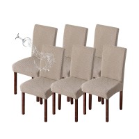 Genina Waterproof Chair Covers For Dining Room 6 Pack Kitchen Chair Covers Parson Dining Chair Slipcover,Khaki