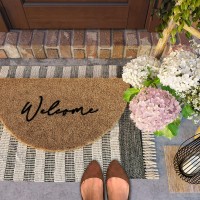 Barnyard Designs Welcome Half Moon Doormat Welcome Mat For Outdoors Large Front Door Entrance Mat 30X17 Brown