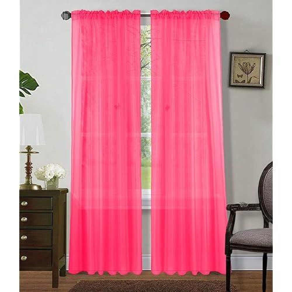 Sapphire Home Hot Pink Sheer Curtains - 2 Panels Set  54