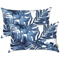Lvtxiii Outdoor/Indoor Lumbar Pillow Case Covers, 12? X 20? Patio Garden Decorative Lumbar Pillow Covers Only, Pack Of 2 For Outdoor Home Patio Furniture Use - Palm Blue