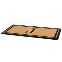 The Lakeside Collection Bordered Monogram Estate Coir Door Mat Black and Gold J