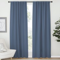 Nicetown Living Room Blackout Curtains Stone Blue Blackout Window Covering With Rod Pocket And Back Tab Home Decoration Draper