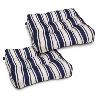 Classic Accessories Water-Resistant Square Patio Seat Cushions, 19 X 19 X 5 Inch, 2 Pack, Navy Sedona Stripe, Outdoor Seat Cushions