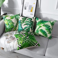 Artscope Set Of 4 Decorative Throw Pillow Covers 18X18 Inches, Tropical Plants Pattern Waterproof Cushion Covers, Perfect To Outdoor Patio Garden Living Room Sofa Farmhouse Decor 03
