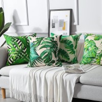 Artscope Set Of 4 Decorative Throw Pillow Covers 18X18 Inches, Tropical Plants Pattern Waterproof Cushion Covers, Perfect To Outdoor Patio Garden Living Room Sofa Farmhouse Decor 03
