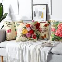 Artscope Set Of 4 Decorative Throw Pillow Covers 18X18 Inches, Vintage Flowers Waterproof Cushion Covers, Perfect To Outdoor Patio Garden Living Room Sofa Farmhouse Decor