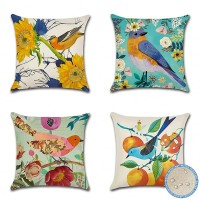 Artscope Set Of 4 Decorative Throw Pillow Covers 18X18 Inches, Retro Flowers And Birds Waterproof Cushion Covers, Perfect To Outdoor Patio Garden Living Room Sofa Farmhouse Decor