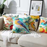 Artscope Set Of 4 Decorative Throw Pillow Covers 18X18 Inches, Retro Flowers And Birds Waterproof Cushion Covers, Perfect To Outdoor Patio Garden Living Room Sofa Farmhouse Decor