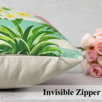 Artscope Set Of 4 Decorative Throw Pillow Covers 18X18 Inches, Tropical Plants And Pineapple Pattern Waterproof Cushion Covers, Perfect To Outdoor Patio Garden Living Room Sofa Farmhouse Decor