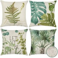 Artscope Set Of 4 Decorative Throw Pillow Covers 18X18 Inches, Green Leaf Pattern Waterproof Cushion Covers, Perfect To Outdoor Patio Garden Living Room Sofa Farmhouse Decor