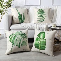 Artscope Set Of 4 Decorative Throw Pillow Covers 18X18 Inches, Green Leaves Waterproof Cushion Covers, Perfect To Outdoor Patio Garden Living Room Sofa Farmhouse Decor