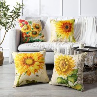 Artscope Set Of 4 Decorative Throw Pillow Covers 18X18 Inches, Sunflower Pattern Waterproof Cushion Covers, Perfect To Outdoor Patio Garden Living Room Sofa Farmhouse Decor