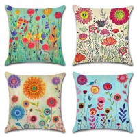 Artscope Set Of 4 Decorative Throw Pillow Covers 18X18 Inches, Flowers Pattern Waterproof Cushion Covers, Perfect To Outdoor Patio Garden Living Room Sofa Farmhouse Decor