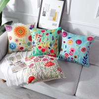 Artscope Set Of 4 Decorative Throw Pillow Covers 18X18 Inches, Flowers Pattern Waterproof Cushion Covers, Perfect To Outdoor Patio Garden Living Room Sofa Farmhouse Decor