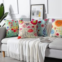 Artscope Set Of 4 Decorative Throw Pillow Covers 18X18 Inches, Flowers Pattern Waterproof Cushion Covers, Perfect To Outdoor Patio Garden Living Room Sofa Farmhouse Decor