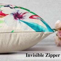 Artscope Set Of 4 Decorative Throw Pillow Covers 18X18 Inches, Tropical Plants And Flowers And Birds Pattern Waterproof Cushion Covers, Perfect To Outdoor Patio Garden Living Room Sofa Farmhouse Decor