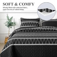 Andency Black Quilt Set Queen (90X96 Inch)  3 Pieces(1 Striped Triangle Printed Quilt And 2 Pillowcases)  Bohemian Summer Lightweight Reversible Microfiber Bedspread Coverlet Sets