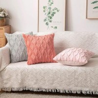 Miulee Coral Red Throw Pillow Covers 24X24 Set Of 2 Spring Decorative Farmhouse Couch Throw Pillows Boho Shells Soft Plush Wool Pillowcases For Bedroom Living Room Sofa