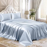 Homiest 4Pcs Satin Sheets Set Luxury Silky Satin Bedding Set With Deep Pocket 1 Fitted Sheet 1 Flat Sheet 2 Pillowcases Fu