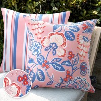 Phantoscope Pack Of 2 Outdoor Indoor Throw Decorative Pillow Cover Decorative Waterproof Striped Floral Patio Pillows Cushion Ca