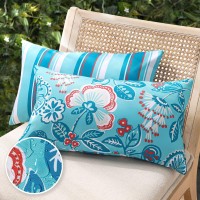 Phantoscope Pack Of 2 Outdoor Indoor Throw Decorative Pillow Cover Decorative Waterproof Striped Floral Patio Pillows Cushion Ca