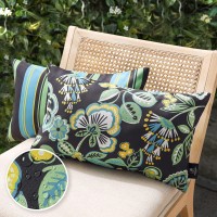 Phantoscope Pack Of 2 Outdoor Indoor Throw Decorative Pillow Cover Floral Striped Waterproof Patio Pillows Cushion Case For Couc