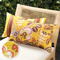 Phantoscope Pack Of 2 Outdoor Indoor Throw Pillow Covers Decorative Waterproof Outdoor Pillows Patio Pillows Cushion Case For Couch Tent Park, Yellow 12 X 20 Inches