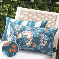 Phantoscope Pack Of 2 Outdoor Indoor Throw Decorative Pillow Cover Floral Striped Waterproof Patio Pillows Cushion Case For Couc