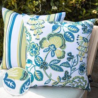 Phantoscope Pack Of 2 Outdoor Indoor Throw Decorative Pillow Cover Floral Waterproof Patio Pillows Cushion Case For Couch Tent Park, Off White 18 X 18 Inches