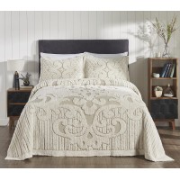 Better Trends Serenity collection 100 cotton chenille Bedspread Medallion Design King Size Floral Design Bed cover in Beige T