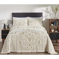 Better Trends Serenity collection 100 cotton chenille Bedspread Medallion Design King Size Floral Design Bed cover in Beige T