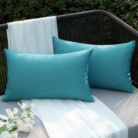 Emema Outdoor Waterproof Peacock Blue Pillow Covers 12X20 Inch Rustic Decorative Throw Pillow Covers Cushion Case Rectangle For