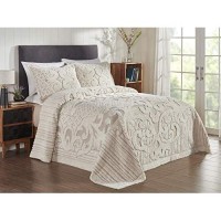 Better Trends Serenity collection 100 cotton chenille Bedspread Medallion Design Queen Size Floral Design Bed cover in Beige