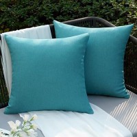 Emema Outdoor Waterproof Peacock Blue Pillow Covers 18X18 Inch Rustic Decorative Throw Pillow Covers Cushion Case Square For Pat